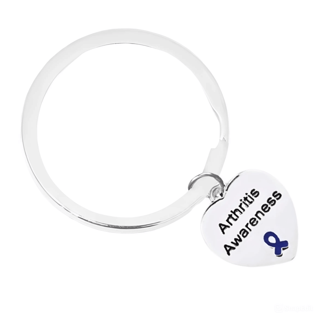 12 Pack Heart Arthritis Dark Blue Ribbon Awareness Charm Split Style Key Chains (12 Key Chains) - Fundraising For A Cause