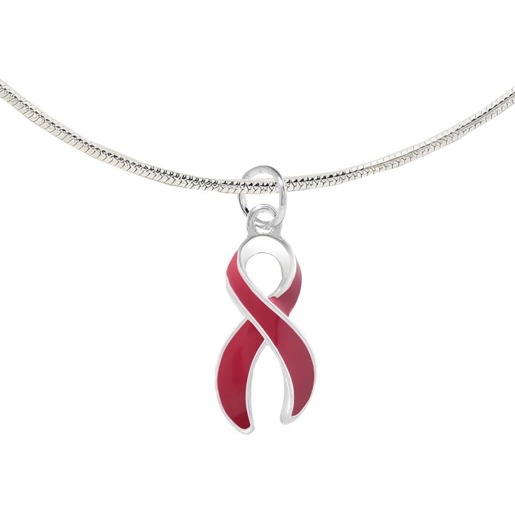 12 Pack Large Burgundy Ribbon Necklaces (12 Necklaces) - Fundraising For A Cause