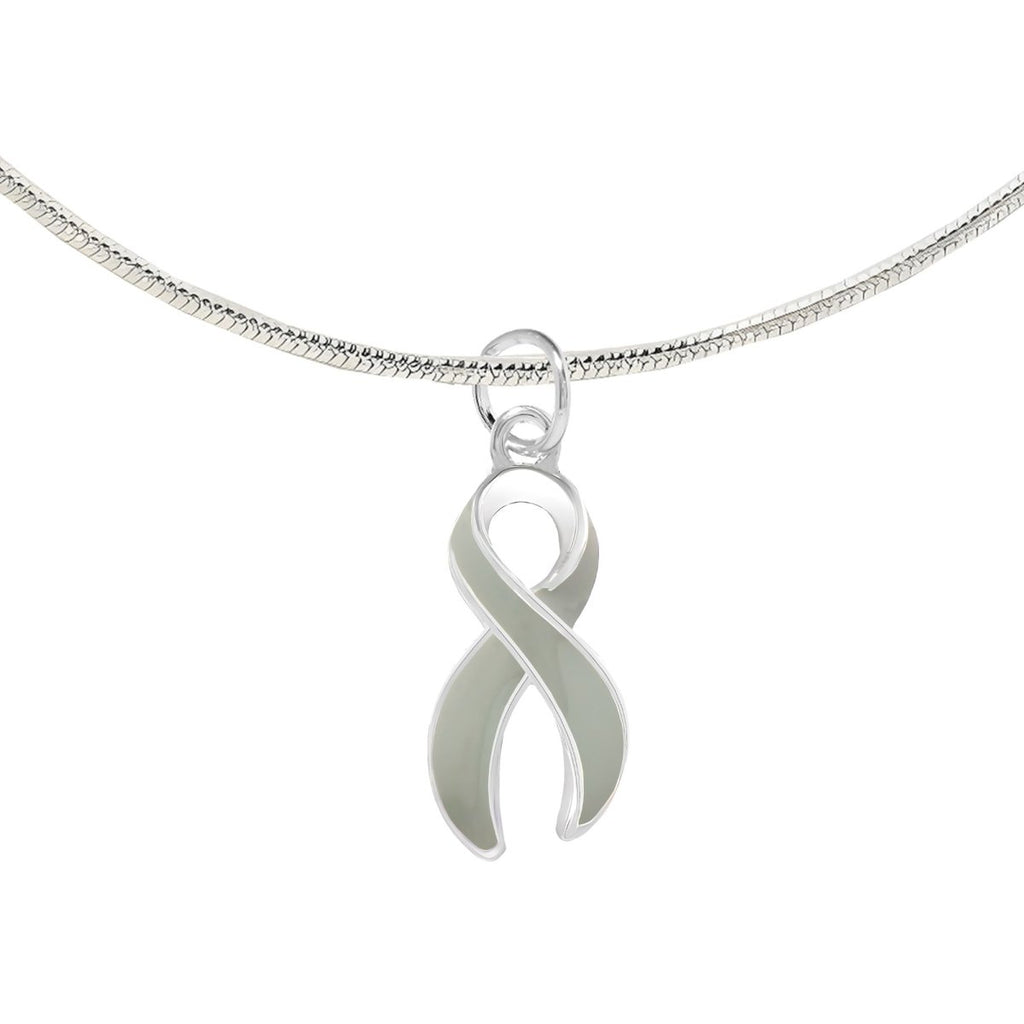 12 Pack Large Gray Ribbon Necklaces (12 Necklaces) - Fundraising For A Cause