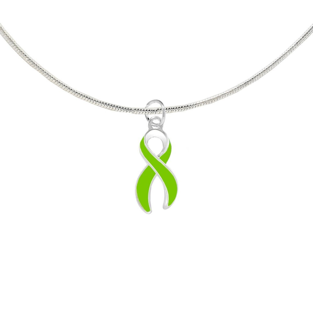 12 Pack Large Lime Green Ribbon Necklaces (12 Necklaces) - Fundraising For A Cause