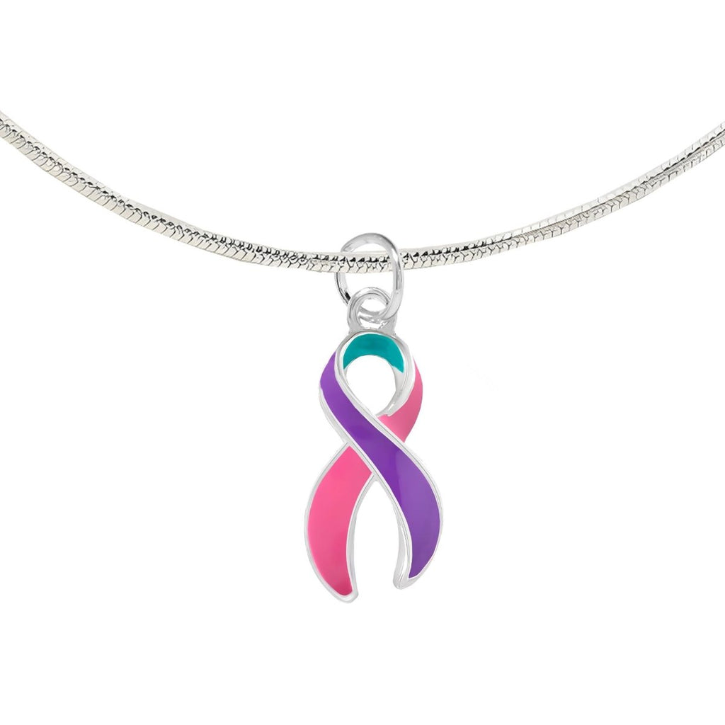 12 Pack Large Pink & Purple & Teal Ribbon Necklaces (12 Necklaces) - Fundraising For A Cause