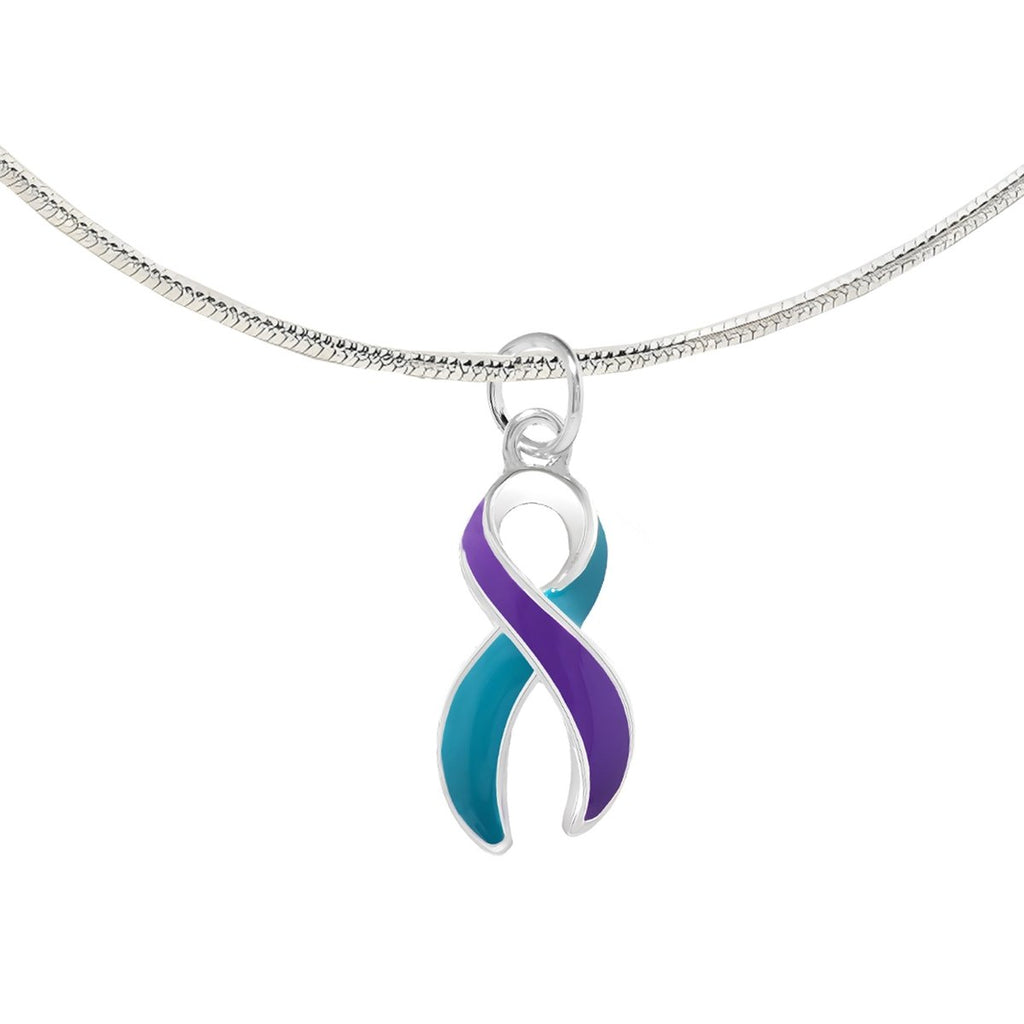 12 Pack Large Teal & Purple Ribbon Necklaces (12 Necklaces) - Fundraising For A Cause