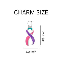 Load image into Gallery viewer, 12 Pack Pink, Purple &amp; Teal Ribbon Charms Split Style Key Chains (12 Key Chains) - Fundraising For A Cause