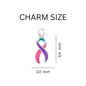 12 Pack Pink, Purple & Teal Ribbon Charms Split Style Key Chains (12 Key Chains) - Fundraising For A Cause