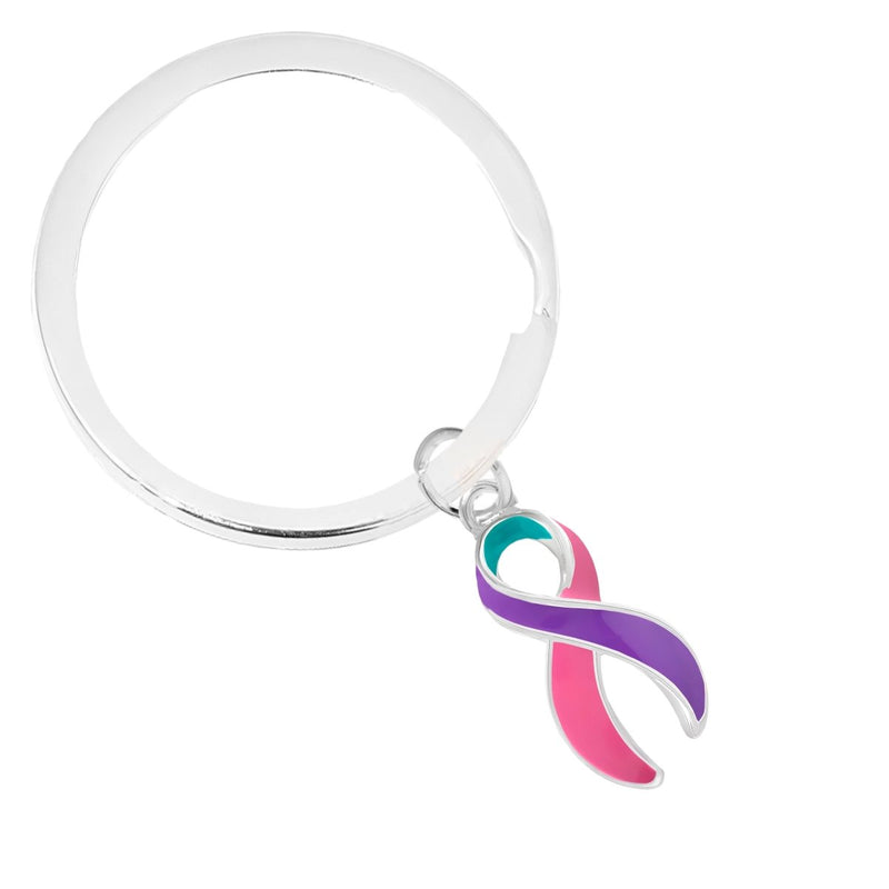 12 Pack Pink, Purple & Teal Ribbon Charms Split Style Key Chains (12 Key Chains) - Fundraising For A Cause