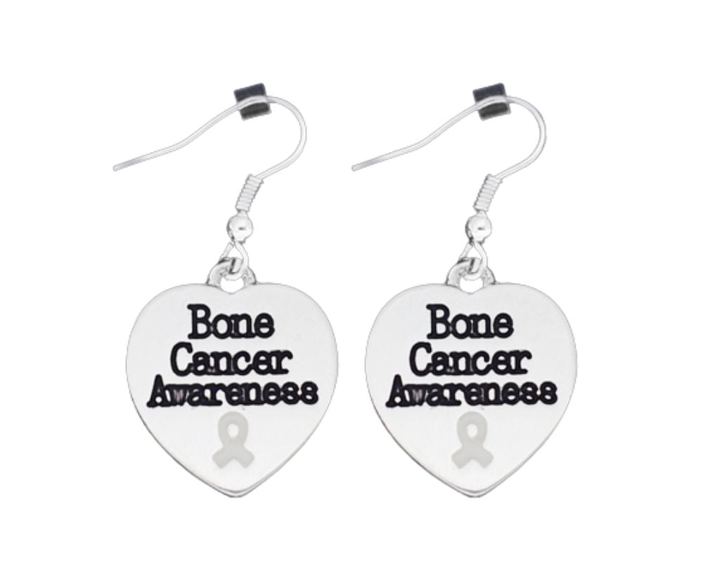 12 Pairs Bone Cancer Awareness Heart Charm Hanging Earrings - Fundraising For A Cause