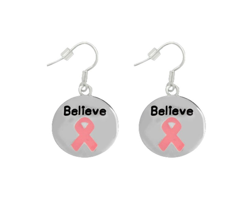 12 Pairs Circle Believe Pink Ribbon Earrings - Fundraising For A Cause