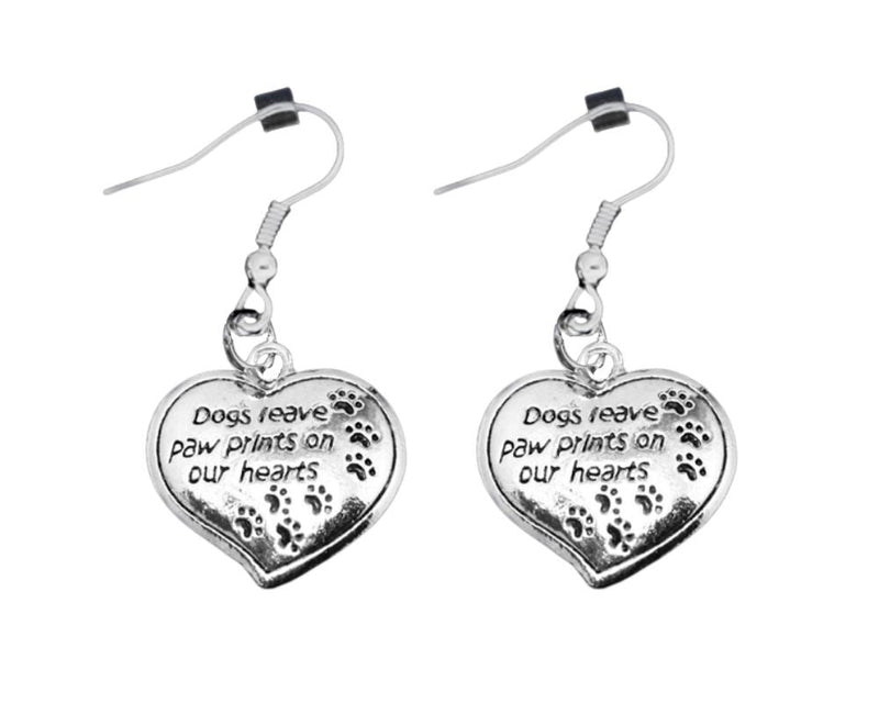 12 Pairs Dogs Leave Paw Print Hanging Heart Earrings - Fundraising For A Cause