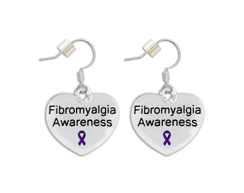 12 Pairs Fibromyalgia Awareness Purple Ribbon Heart Earrings - Fundraising For A Cause