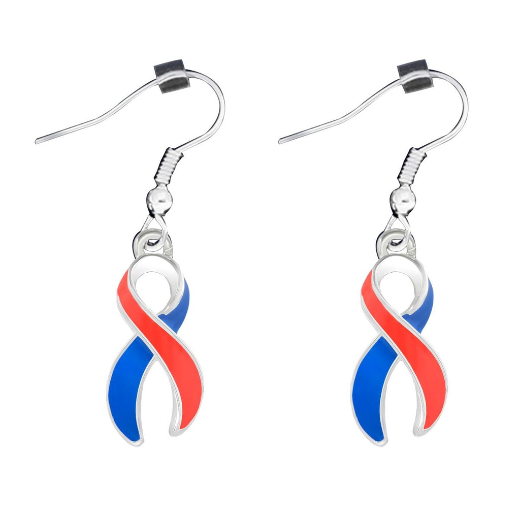 12 Pairs Large Blue & Red Ribbon Charm Hanging Earrings - Fundraising For A Cause