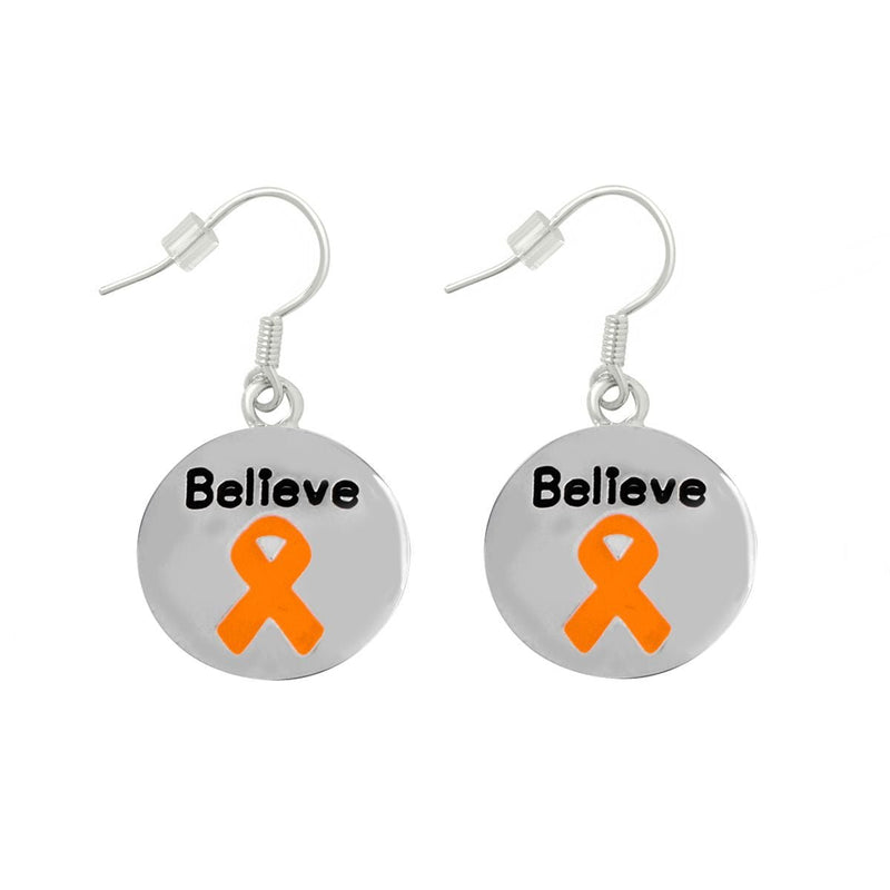 12 Pairs Orange Ribbon Believe Hanging Earrings - Fundraising For A Cause