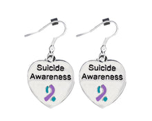 Load image into Gallery viewer, 12 Pairs Suicide Awareness Heart With Teal and Purple Ribbon Earrings - Fundraising For A Cause