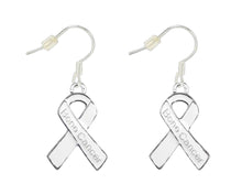 Load image into Gallery viewer, 12 Pairs White Ribbon Bone Cancer Hanging Charm Earrings - Fundraising For A Cause