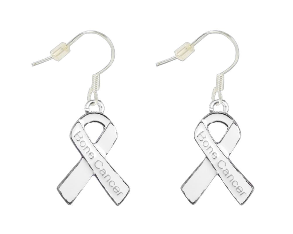 12 Pairs White Ribbon Bone Cancer Hanging Charm Earrings - Fundraising For A Cause