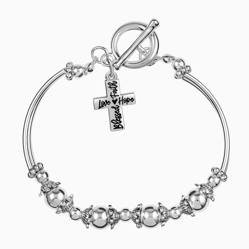 12 Partial Beaded Blessed, Hope, Faith, and Love Cross Charm Bracelets - Fundraising For A Cause