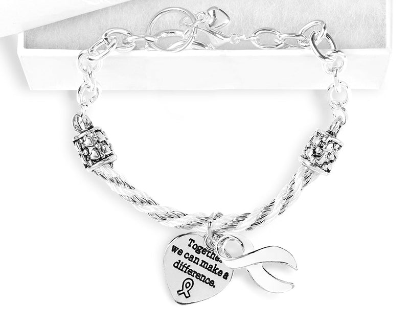 12 Partial Rope White Ribbon Bracelet - Fundraising For A Cause