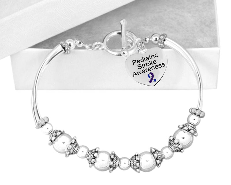 12 Pediatric Stroke Awareness Heart Charm Partial Beaded Bracelets - Fundraising For A Cause