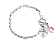 Load image into Gallery viewer, 12 Pink &amp; Blue Ribbon SIDS Awareness Heart Charm Rope Bracelets - Fundraising For A Cause