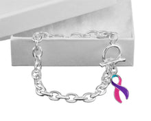 Load image into Gallery viewer, 12 Pink, Purple &amp; Teal Ribbon Chunky Chained Style Bracelets - Fundraising For A Cause