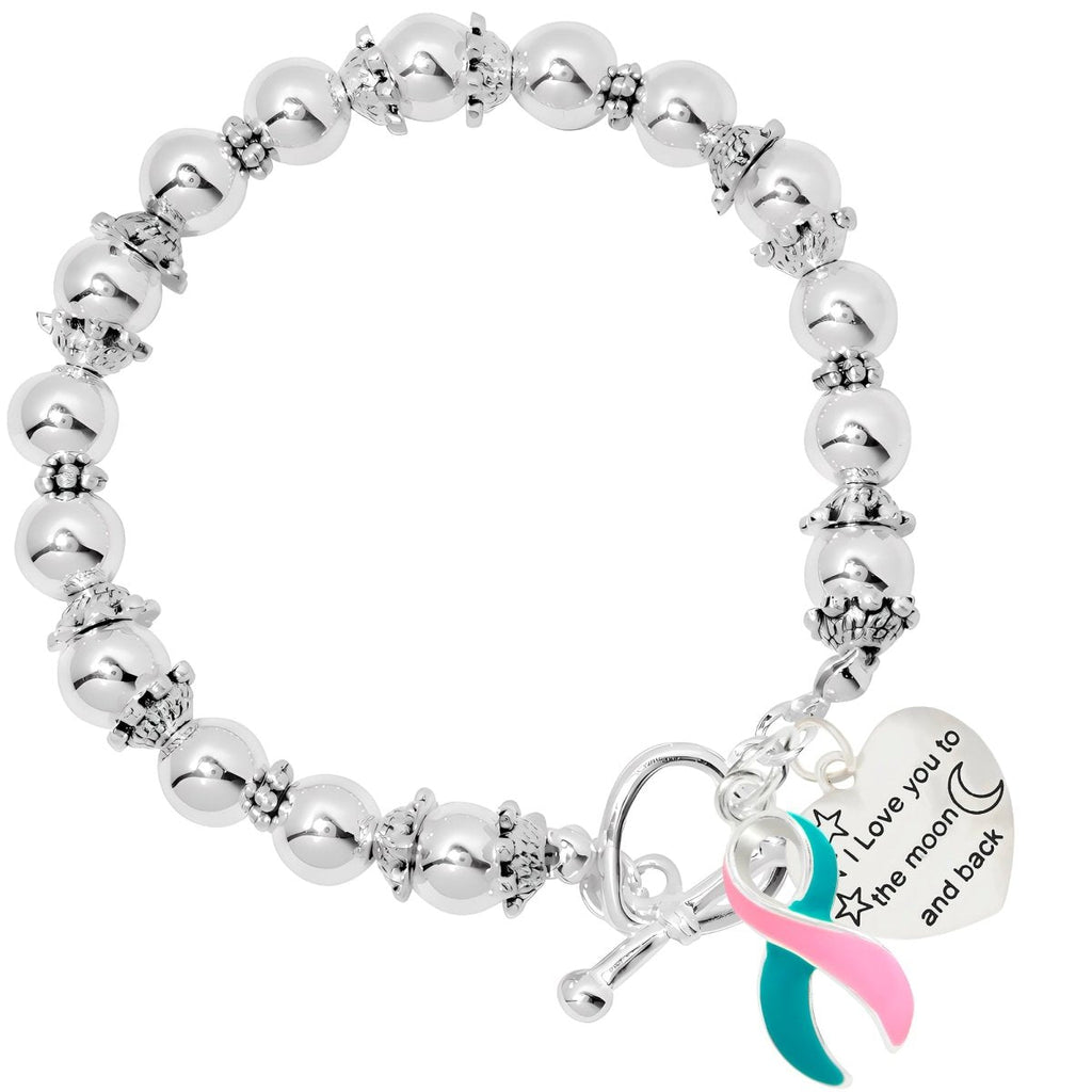 12 Pink & Teal Ribbon To The Moon And Back Awareness Charm Bracelets - Fundraising For A Cause