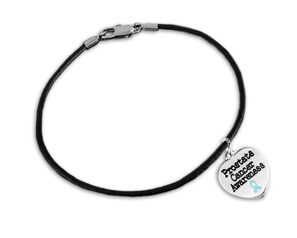 12 Prostate Cancer Awareness Heart Leather Bracelets - Fundraising For A Cause