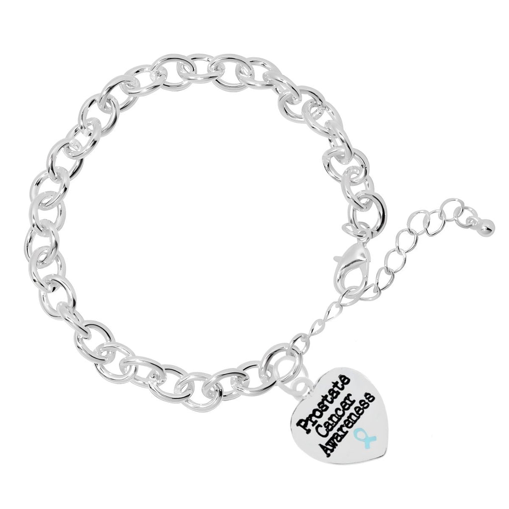 12 Prostate Cancer Heart Charm Light Blue Ribbon Chunky Charm Bracelets - Fundraising For A Cause