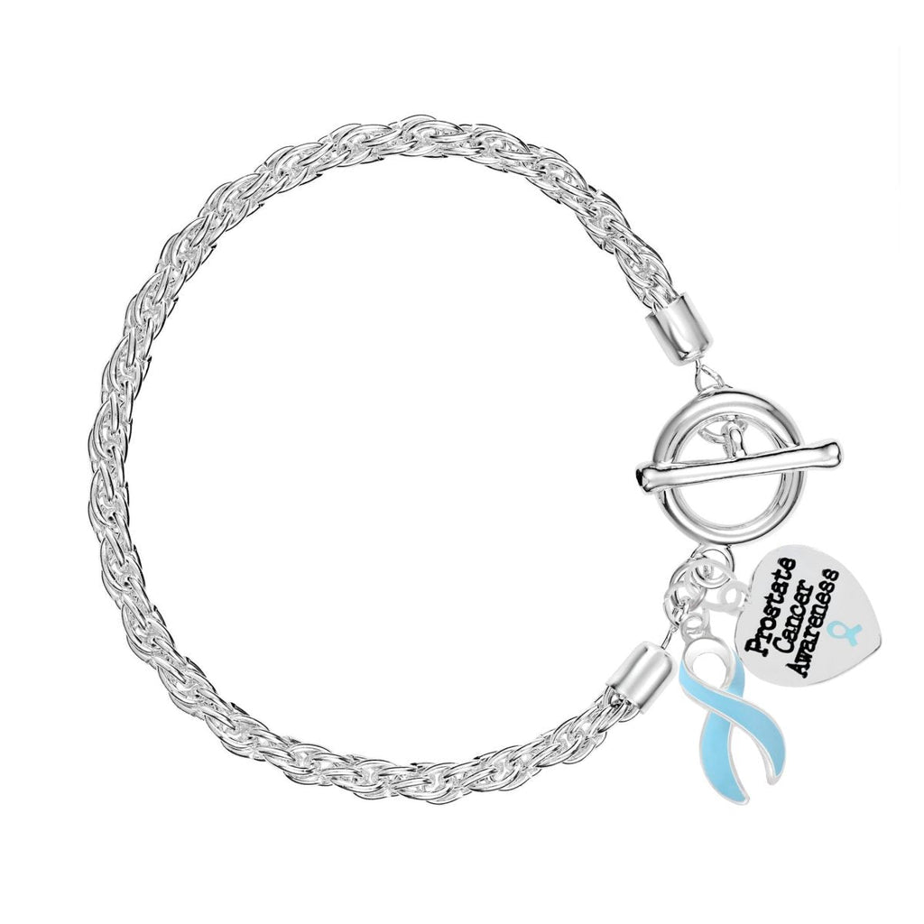 12 Prostate Cancer Light Blue Ribbon Charm Rope Bracelets - Fundraising For A Cause