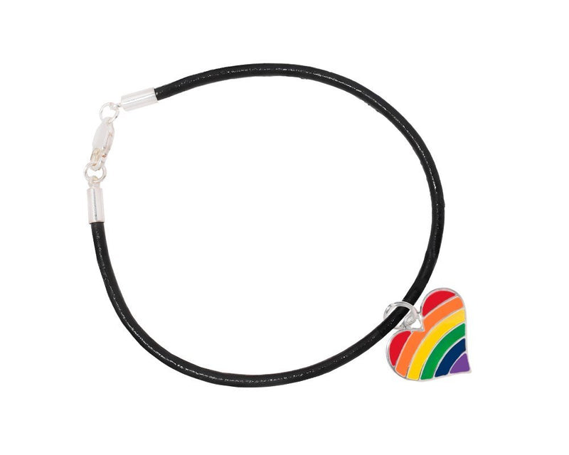 12 Rainbow Heart Gay Pride Black Cord Bracelets - Fundraising For A Cause