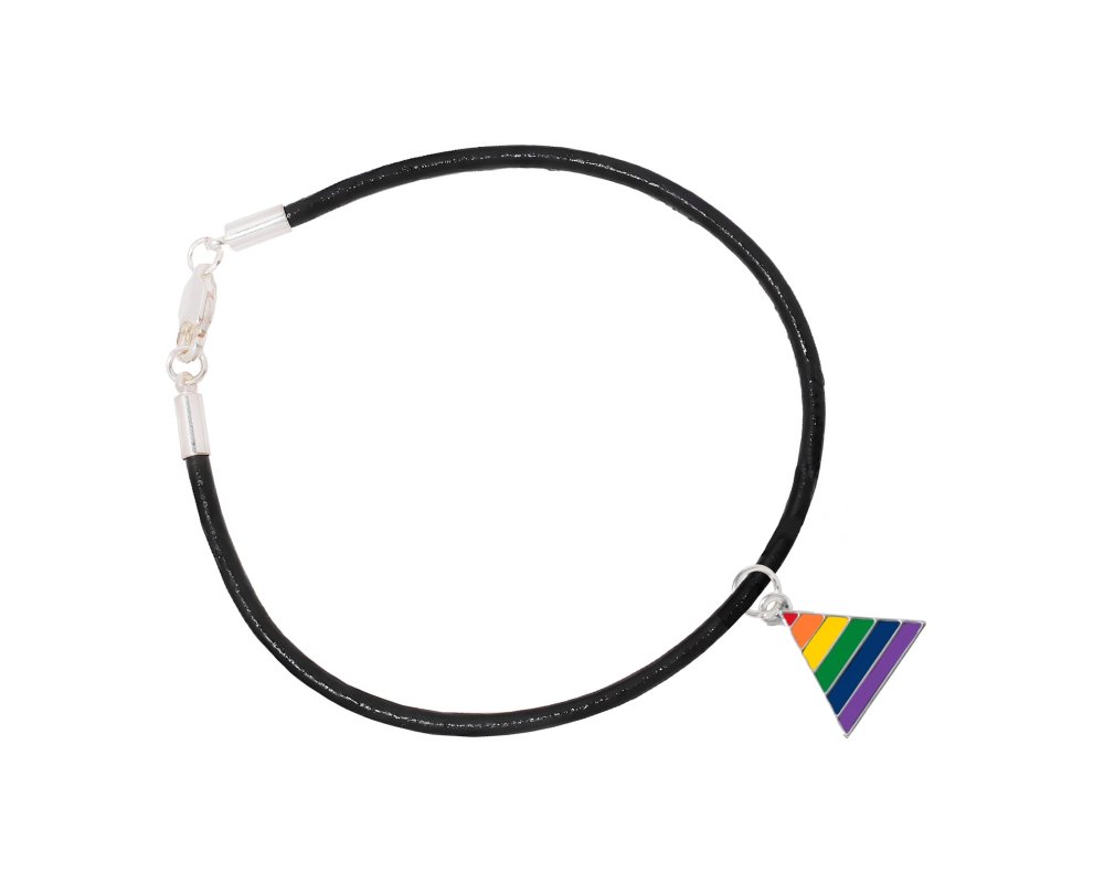 12 Rainbow Triangle Charm Black Cord Bracelets - Fundraising For A Cause