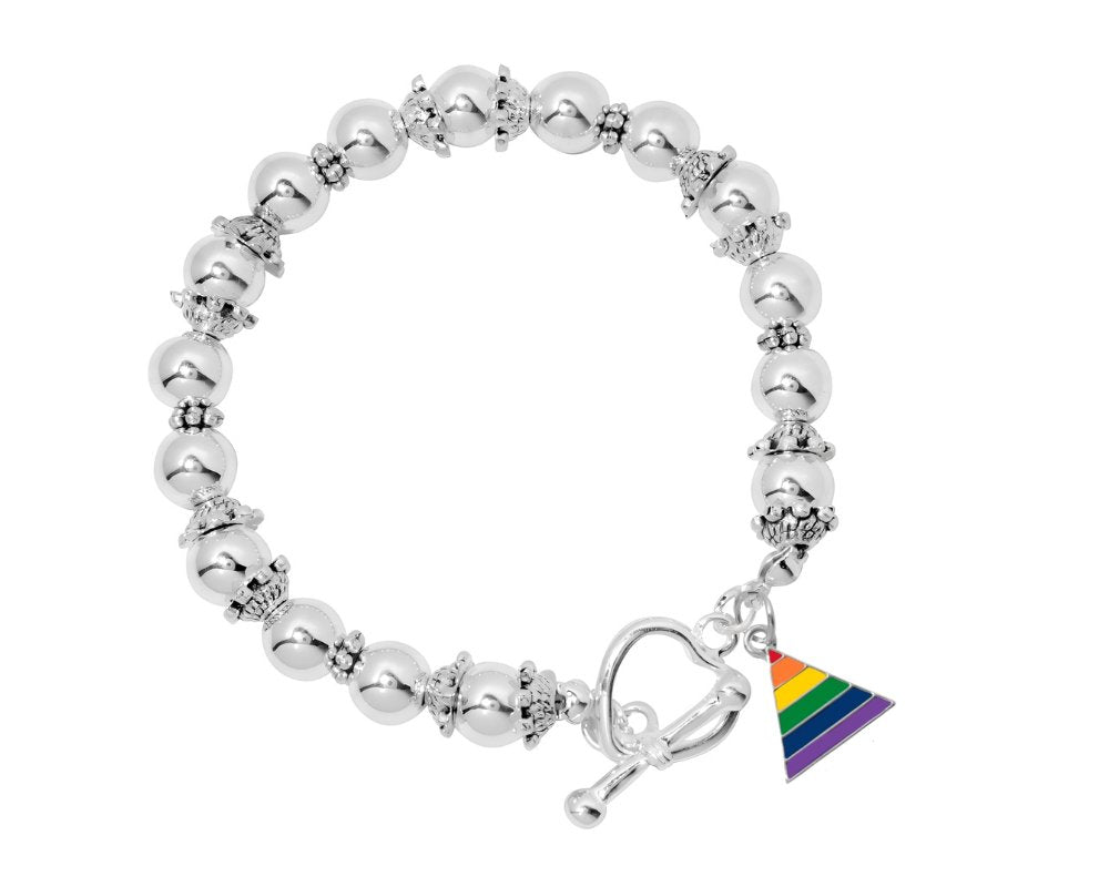 12 Rainbow Triangle Charm Silver Beaded Bracelets - Fundraising For A Cause