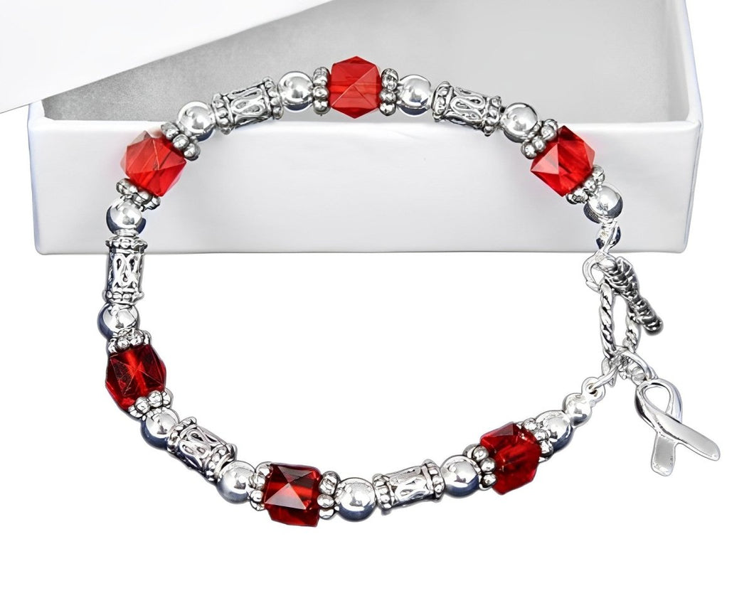 12 Red Beaded Ribbon Bracelet - Fundraising For A Cause