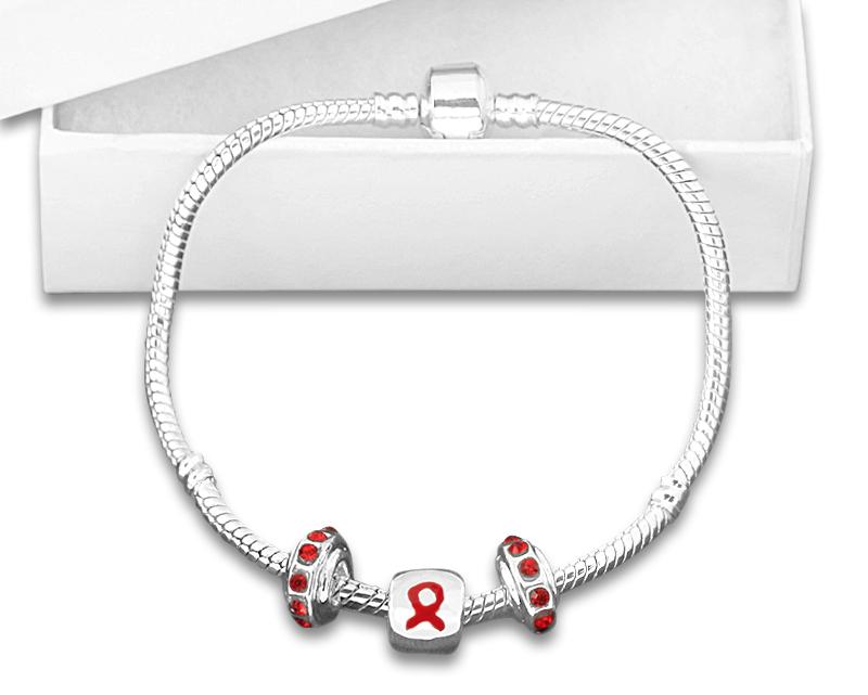 12 Red Ribbon Chunky Charm Bracelets - Fundraising For A Cause