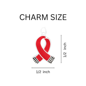 12 Red Ribbon Retractable Charm Bracelets - Fundraising For A Cause