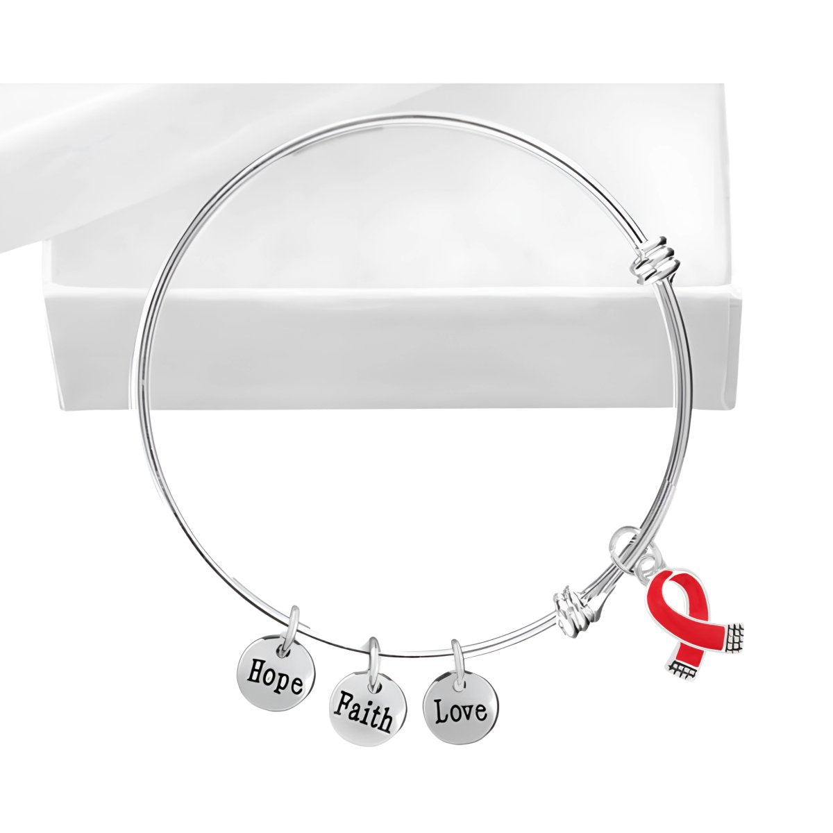 12 Red Ribbon Retractable Charm Bracelets - Fundraising For A Cause