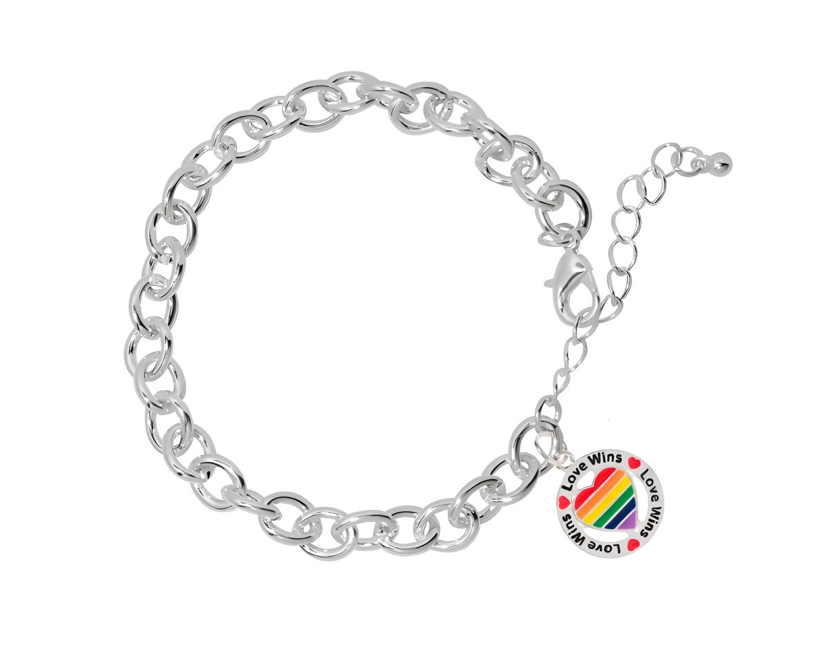 12 Round Rainbow Heart Love Wins Chunky Charm Bracelets - Fundraising For A Cause