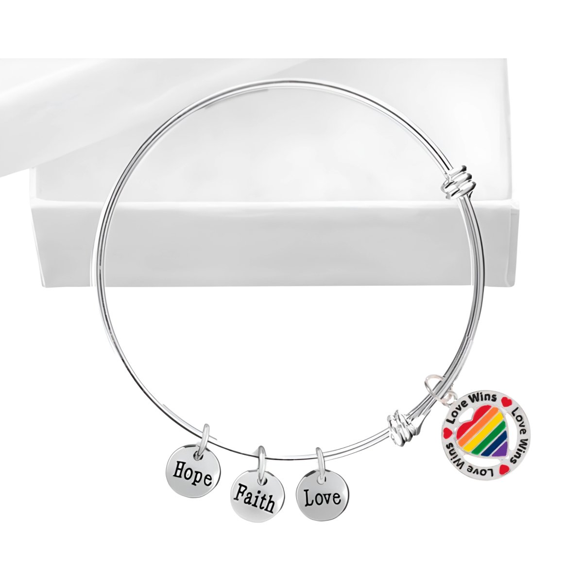 12 Round Rainbow Heart Love Wins Retractable Charm Bracelet - Fundraising For A Cause