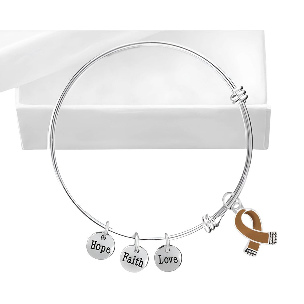 12 Small Brown Ribbon Retractable Charm Bracelets - Fundraising For A Cause