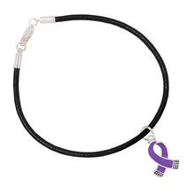 Load image into Gallery viewer, 12 Small Purple Ribbon Charm Black Cord Ribbon Bracelets - Fundraising For A Cause