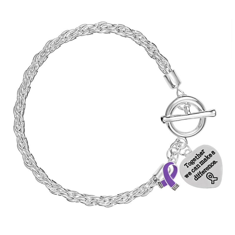 12 Small Purple Ribbon Charm Silver Rope Bracelets - Fundraising For A Cause