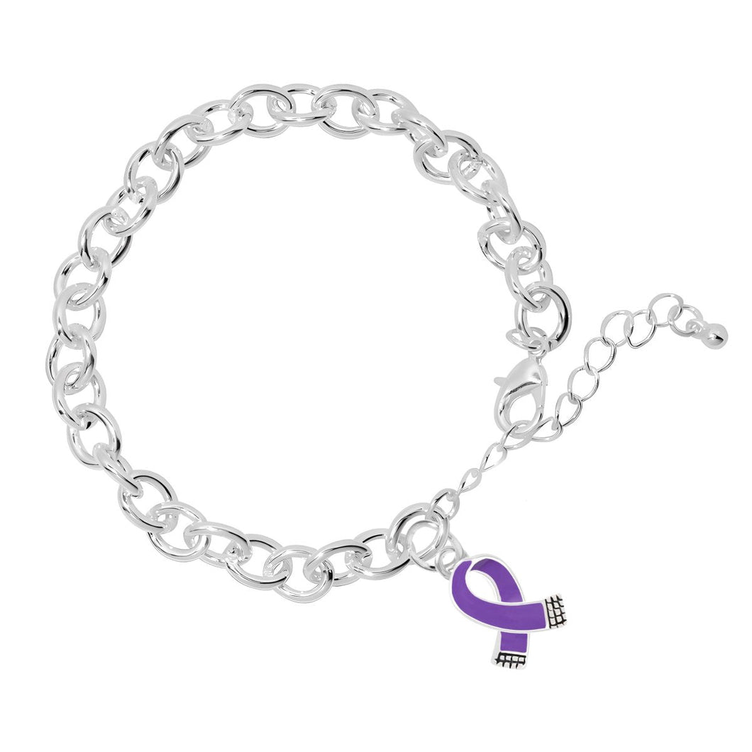 12 Small Purple Ribbon Chunky Charm Bracelets - Fundraising For A Cause