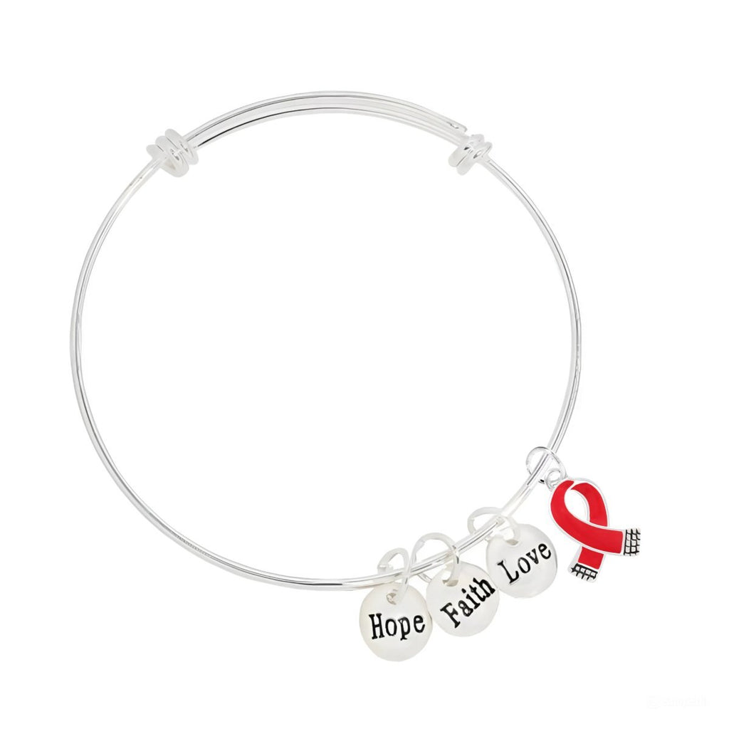 12 Small Red Ribbon Charm Retractable Bracelets - Fundraising For A Cause