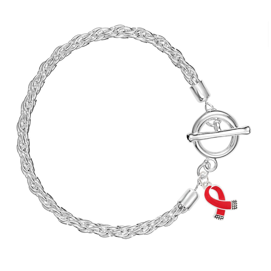 12 Small Red Ribbon Charm Silver Rope Bracelets - Fundraising For A Cause