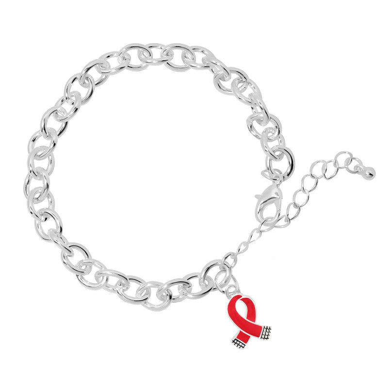 12 Small Red Ribbon Chunky Charm Bracelets - Fundraising For A Cause