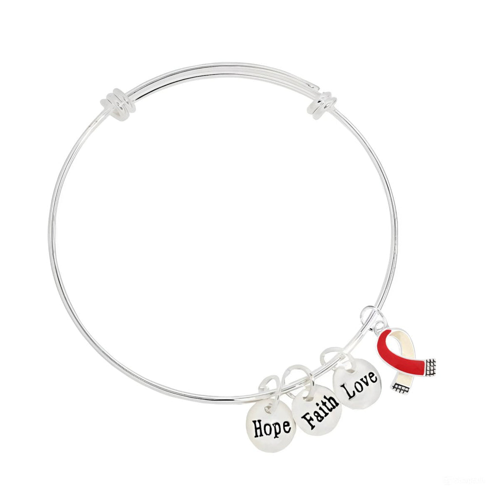 12 Small Red & White Ribbon Awareness Retractable Bracelet - Fundraising For A Cause