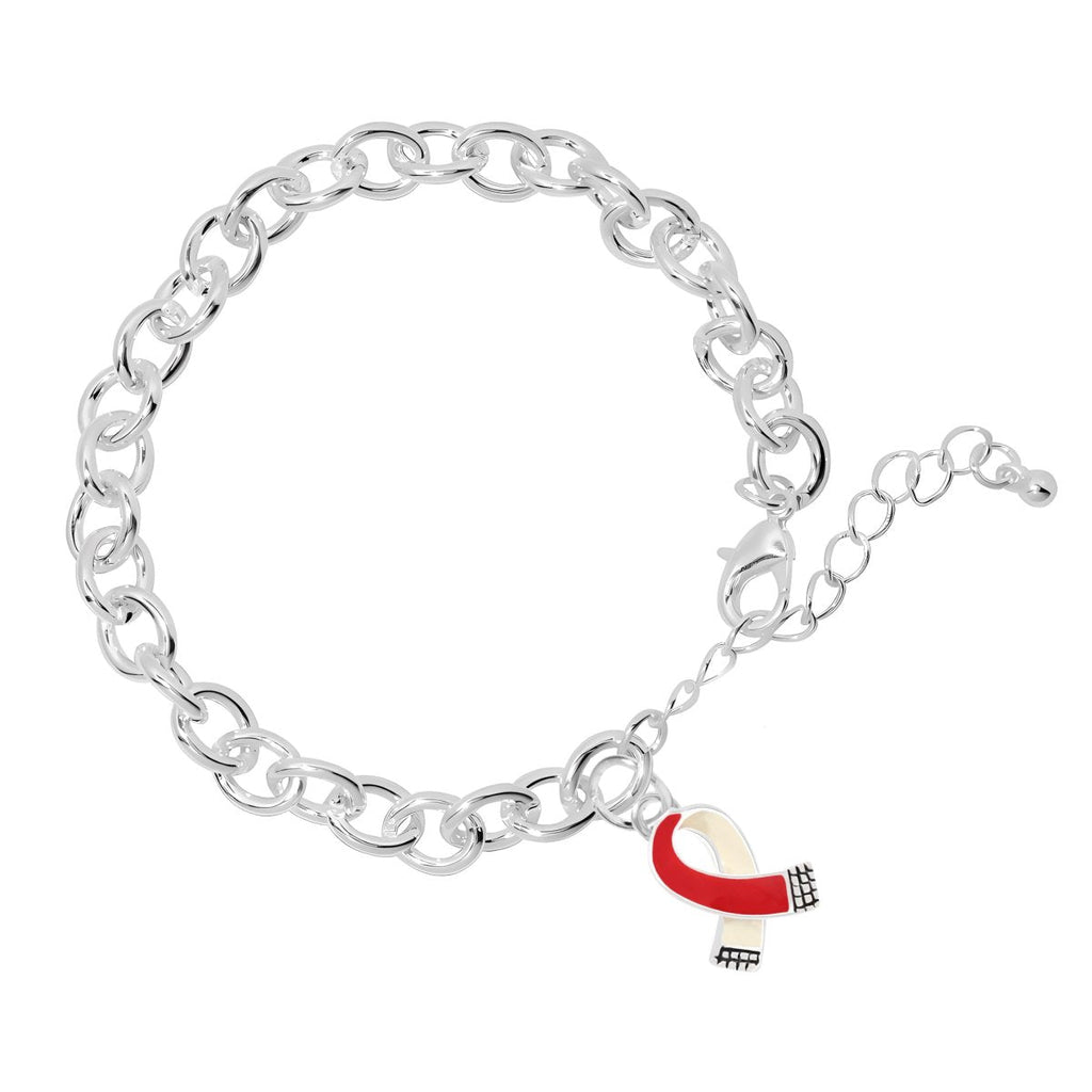 12 Small Red & White Ribbon Chunky Charm Bracelets - Fundraising For A Cause