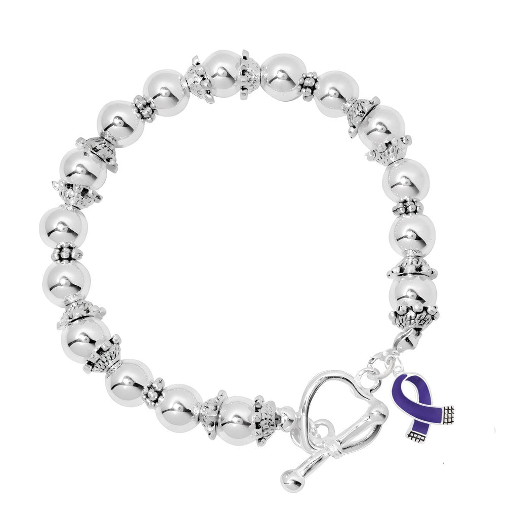 12 Small Violet Ribbon Charm Silver Beaded Bracelets - Fundraising For A Cause