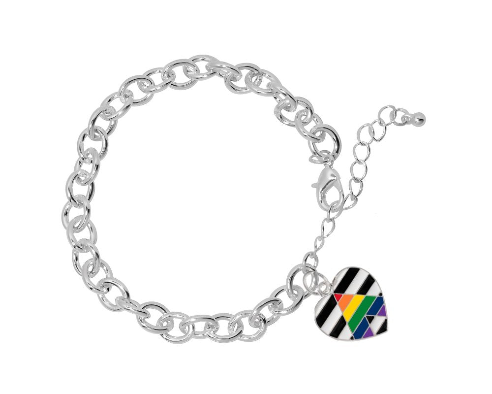 12 Straight Ally LGBTQ Pride Chunky Link Style Charm Bracelets - Fundraising For A Cause