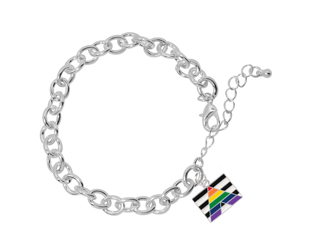 12 Straight Ally LGBTQ Pride Rectangle Chunky Link Style Charm Bracelets - Fundraising For A Cause