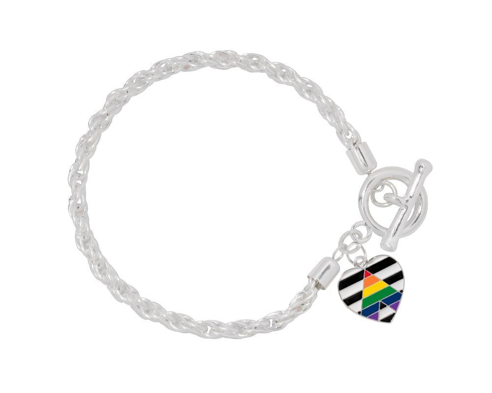 12 Straight Ally LGBTQ Pride Silver Rope Bracelets - Fundraising For A Cause