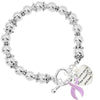 12 To The Moon And Back Heart Charm Lavender Ribbon Silver Beaded Bracelets - Fundraising For A Cause